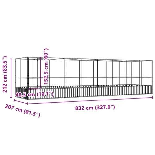 Kavez za ptice s produžetkom srebrni 832x207x212 cm čelični - 832 x 207 x 212 cm Cijena