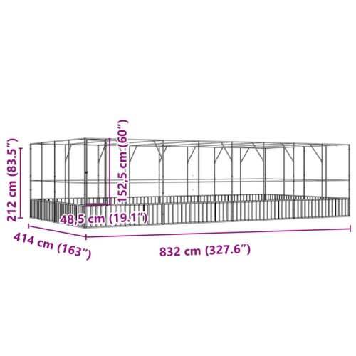 Kavez za ptice s produžetkom srebrni 832x414x212 cm čelični - 832 x 414 x 212 cm Cijena