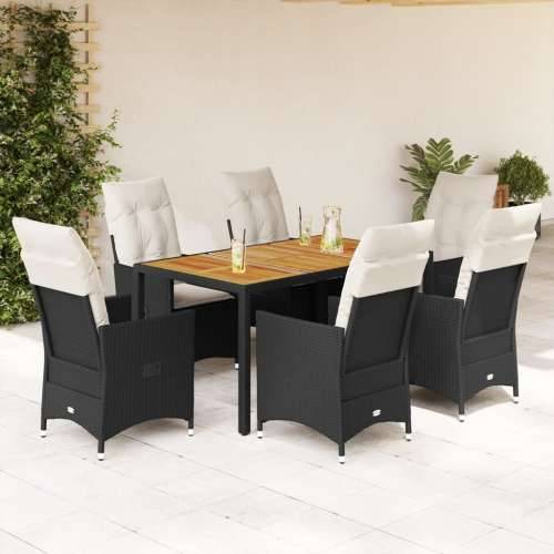 Vrtna garnitura - 7-dijelni vrtni blagovaonski set s jastucima crni od poliratana - 150 x 90 x 75 cm Sa naslonom za noge 6 Cijena