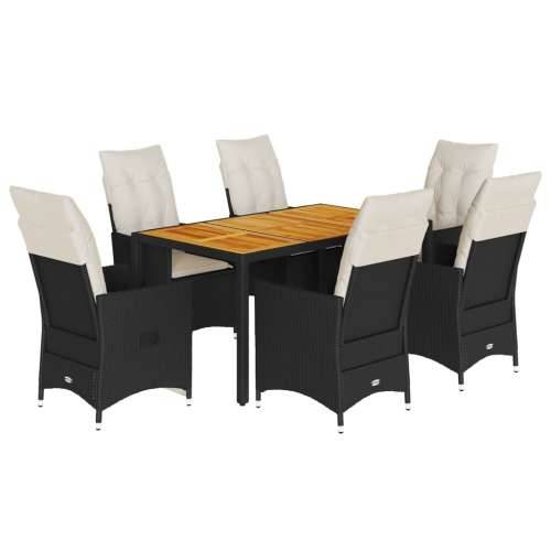 Vrtna garnitura - 7-dijelni vrtni blagovaonski set s jastucima crni od poliratana - 150 x 90 x 75 cm Sa naslonom za noge 6 Cijena