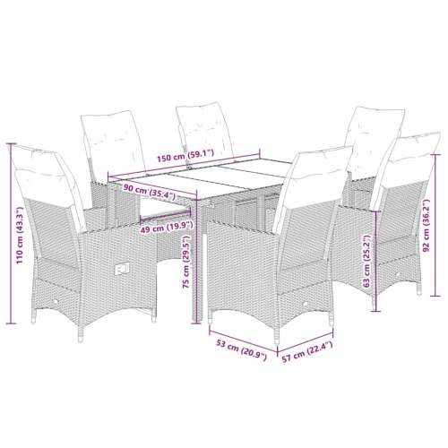 Vrtna garnitura - 7-dijelni vrtni blagovaonski set s jastucima crni od poliratana - 150 x 90 x 75 cm Sa naslonom za noge 6 Cijena