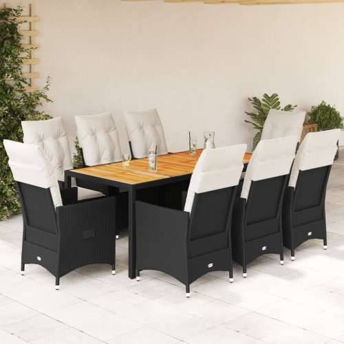 Vrtna garnitura - 9-dijelni vrtni blagovaonski set s jastucima crni od poliratana - 190 x 90 x 75 cm Bez naslona za noge 8 Cijena