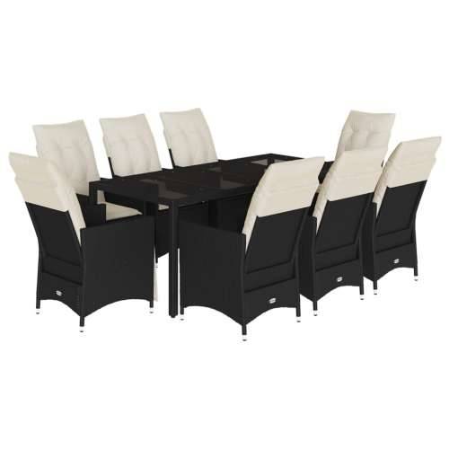 Vrtna garnitura - 9-dijelni vrtni blagovaonski set s jastucima crni od poliratana - 190 x 90 x 75 cm s podignutom nogom 8 Cijena