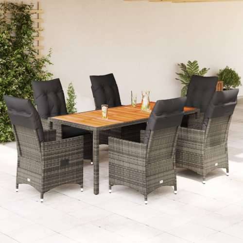 Vrtna garnitura - 7-dijelni vrtni blagovaonski set sivi od poliratana - 190 x 90 x 75 cm Bez naslona za noge 6 Cijena