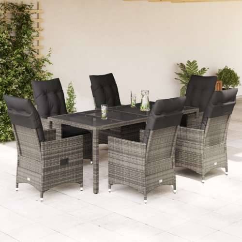 Vrtna garnitura - 7-dijelni vrtni blagovaonski set sivi od poliratana - 190 x 90 x 75 cm Bez naslona za noge 6 Cijena