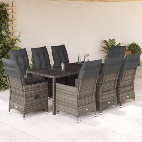 Vrtna garnitura - 9-dijelni vrtni blagovaonski set sivi od poliratana - 190 x 90 x 75 cm Sa naslonom za noge 8 Cijena