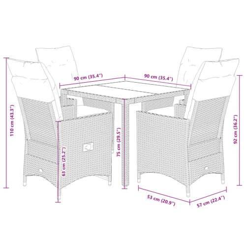 Vrtna garnitura - 5-dijelni vrtni blagovaonski set s jastucima poliratan smeđi - 90 x 90 x 75 cm s podignutom nogom 4 Cijena