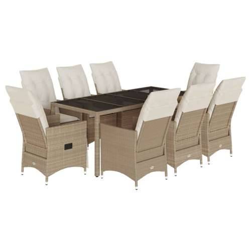 Vrtna garnitura - 9-dijelni vrtni blagovaonski set od poliratana s jastucima bež - 190 x 90 x 75 cm s podignutom nogom 8 Cijena