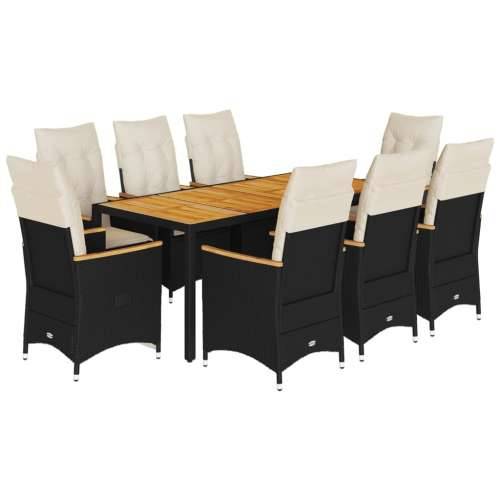 Vrtna garnitura - 9-dijelni vrtni blagovaonski set s jastucima crni od poliratana - 190 x 90 x 75 cm pe rattan 8 Cijena