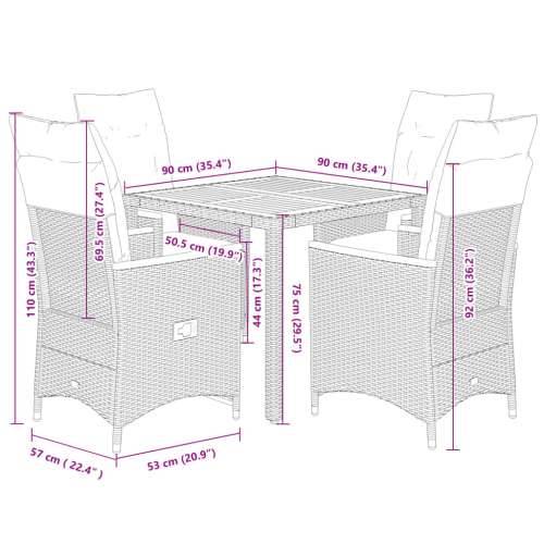 Vrtna garnitura - 5-dijelni vrtni blagovaonski set sivi od poliratana - 90 x 90 x 75 cm pe rattan and wood 4 Cijena