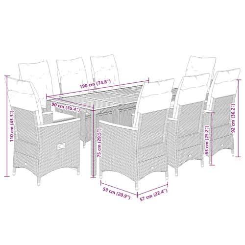 Vrtna garnitura - 9-dijelni vrtni blagovaonski set sivi od poliratana - 190 x 90 x 75 cm pe rattan 8 Cijena