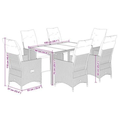 Vrtna garnitura - 7-dijelni vrtni blagovaonski set s jastucima crni od poliratana - 150 x 90 x 75 cm pe rattan 6 Cijena
