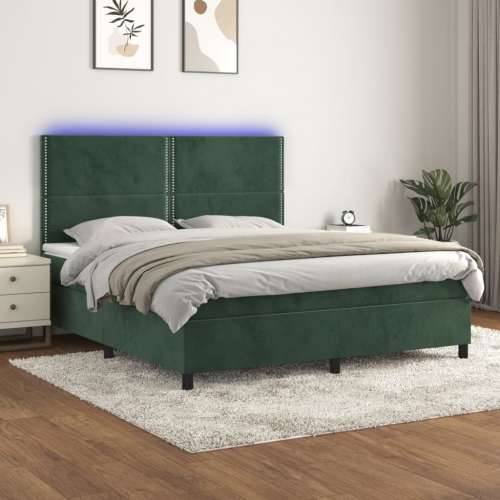 Krevet box spring s madracem LED tamnozeleni 160x200 cm baršun - Tamnozelena 160 x 200 cm Obično s čavlima Cijena