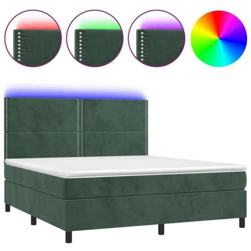 Krevet box spring s madracem LED tamnozeleni 160x200 cm baršun - Tamnozelena 160 x 200 cm Obično s čavlima Cijena