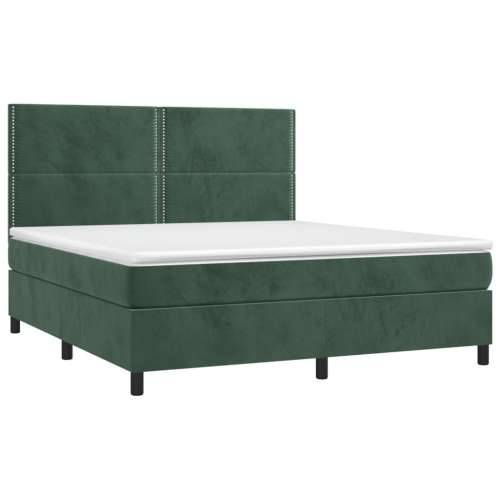 Krevet box spring s madracem LED tamnozeleni 160x200 cm baršun - Tamnozelena 160 x 200 cm Obično s čavlima Cijena