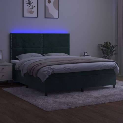 Krevet box spring s madracem LED tamnozeleni 160x200 cm baršun - Tamnozelena 160 x 200 cm Obično s čavlima Cijena