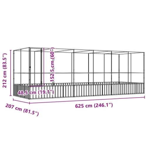 Kavez za ptice s produžetkom srebrni 625x207x212 cm čelični - 625 x 207 x 212 cm Cijena