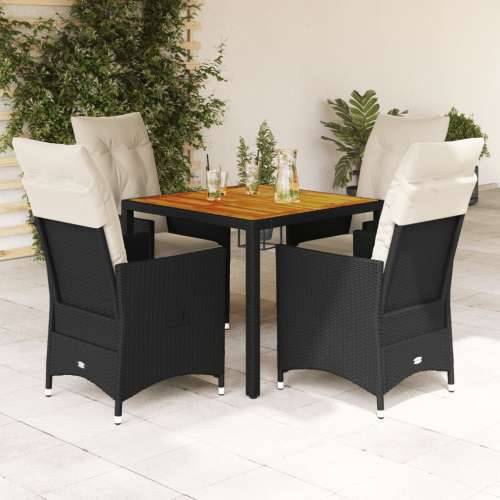 Vrtna garnitura - 5-dijelni vrtni blagovaonski set s jastucima od poliratana crni - 90 x 90 x 75 cm Sa naslonom za noge 4 Cijena
