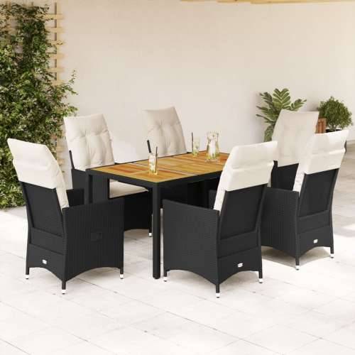 Vrtna garnitura - 7-dijelni vrtni blagovaonski set s jastucima crni od poliratana - 150 x 90 x 75 cm Bez naslona za noge 6 Cijena