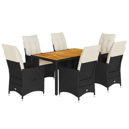 Vrtna garnitura - 7-dijelni vrtni blagovaonski set s jastucima crni od poliratana - 150 x 90 x 75 cm Bez naslona za noge 6 Cijena