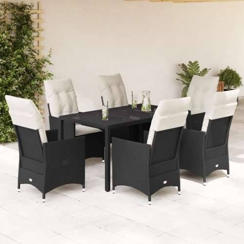 Vrtna garnitura - 7-dijelni vrtni blagovaonski set s jastucima crni od poliratana - 150 x 90 x 75 cm bez podignute noge 6 Cijena