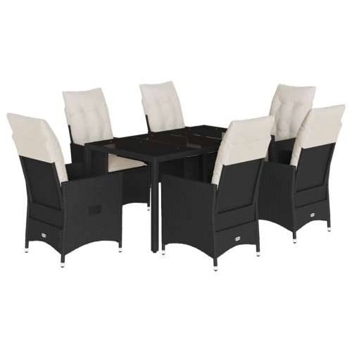 Vrtna garnitura - 7-dijelni vrtni blagovaonski set s jastucima crni od poliratana - 150 x 90 x 75 cm bez podignute noge 6 Cijena