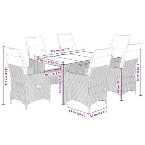 Vrtna garnitura - 7-dijelni vrtni blagovaonski set s jastucima crni od poliratana - 150 x 90 x 75 cm bez podignute noge 6 Cijena