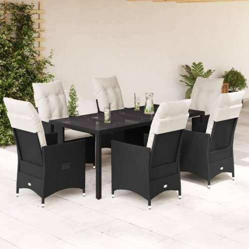 Vrtna garnitura - 7-dijelni vrtni blagovaonski set s jastucima crni od poliratana - 190 x 90 x 75 cm bez podignute noge 6 Cijena