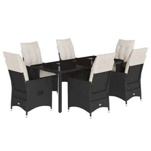 Vrtna garnitura - 7-dijelni vrtni blagovaonski set s jastucima crni od poliratana - 190 x 90 x 75 cm bez podignute noge 6 Cijena
