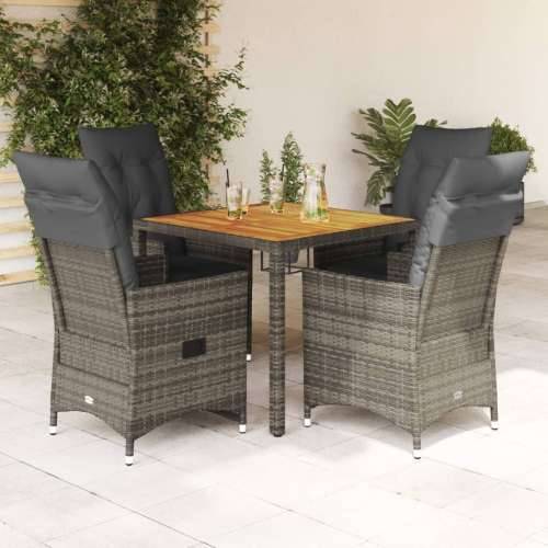 Vrtna garnitura - 5-dijelni vrtni blagovaonski set sivi od poliratana - 90 x 90 x 75 cm Sa naslonom za noge 4 Cijena