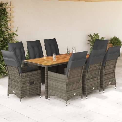 Vrtna garnitura - 9-dijelni vrtni blagovaonski set sivi od poliratana - 190 x 90 x 75 cm Sa naslonom za noge 8 Cijena