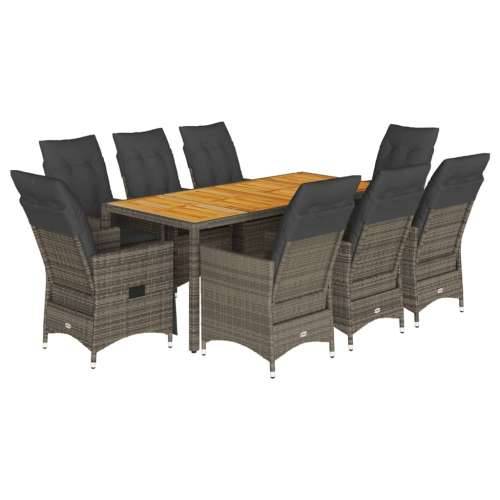 Vrtna garnitura - 9-dijelni vrtni blagovaonski set sivi od poliratana - 190 x 90 x 75 cm Sa naslonom za noge 8 Cijena