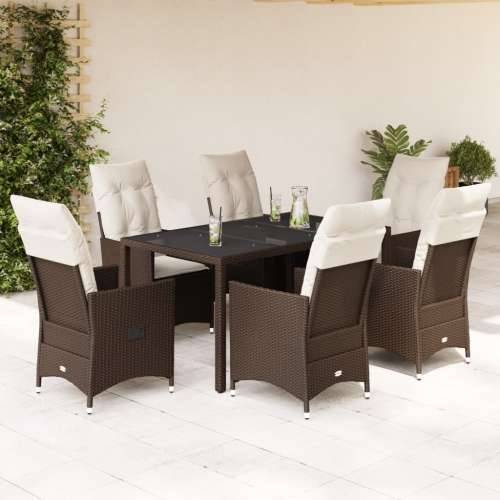 Vrtna garnitura - 7-dijelni vrtni blagovaonski set s jastucima poliratan smeđi - 150 x 90 x 75 cm bez podignute noge 6 Cijena