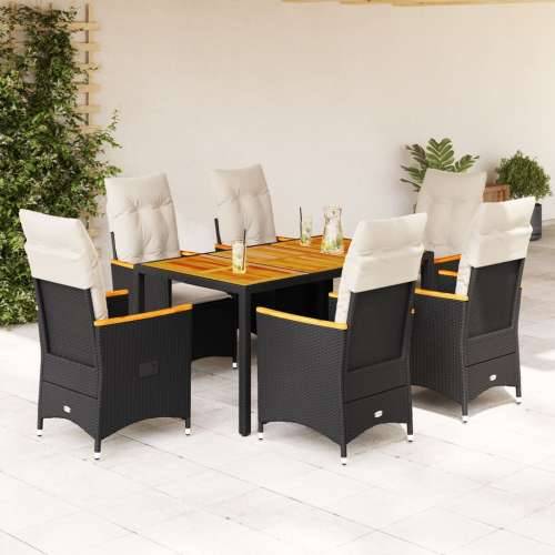 Vrtna garnitura - 7-dijelni vrtni blagovaonski set s jastucima crni od poliratana - 150 x 90 x 75 cm pe rattan 6 Cijena