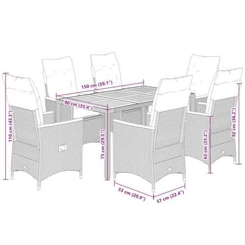 Vrtna garnitura - 7-dijelni vrtni blagovaonski set s jastucima crni od poliratana - 150 x 90 x 75 cm pe rattan 6 Cijena