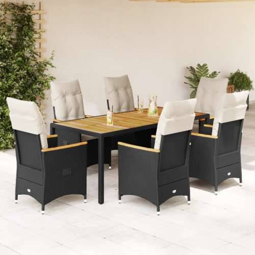 Vrtna garnitura - 7-dijelni vrtni blagovaonski set s jastucima crni od poliratana - 190 x 90 x 75 cm pe rattan and wood 6 Cijena