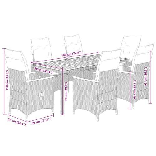 Vrtna garnitura - 7-dijelni vrtni blagovaonski set sivi od poliratana - 190 x 90 x 75 cm pe rattan 6 Cijena