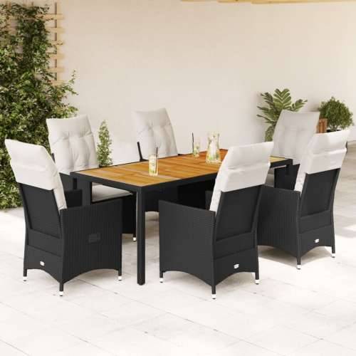 Vrtna garnitura - 7-dijelni vrtni blagovaonski set s jastucima crni od poliratana - 190 x 90 x 75 cm Bez naslona za noge 6 Cijena