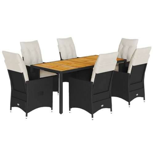 Vrtna garnitura - 7-dijelni vrtni blagovaonski set s jastucima crni od poliratana - 190 x 90 x 75 cm Bez naslona za noge 6 Cijena