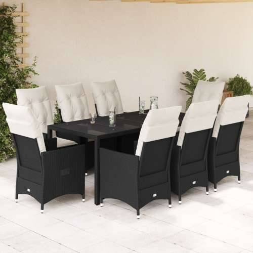 Vrtna garnitura - 9-dijelni vrtni blagovaonski set s jastucima crni od poliratana - 190 x 90 x 75 cm bez podignute noge 8 Cijena