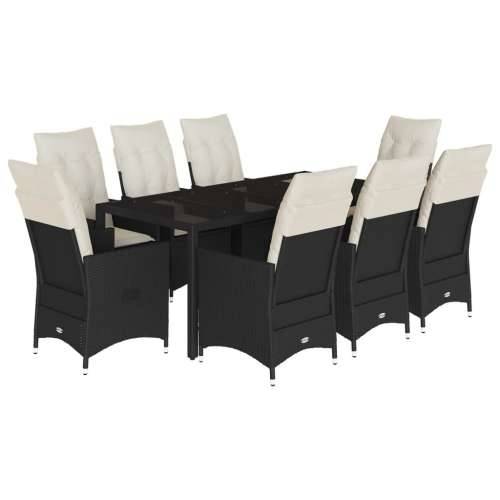 Vrtna garnitura - 9-dijelni vrtni blagovaonski set s jastucima crni od poliratana - 190 x 90 x 75 cm bez podignute noge 8 Cijena