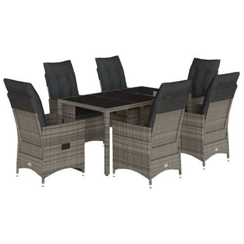 Vrtna garnitura - 7-dijelni vrtni blagovaonski set sivi od poliratana - 150 x 90 x 75 cm Sa naslonom za noge 6 Cijena