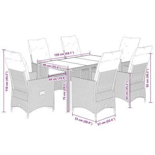 Vrtna garnitura - 7-dijelni vrtni blagovaonski set sivi od poliratana - 150 x 90 x 75 cm Sa naslonom za noge 6 Cijena