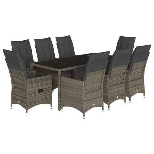 Vrtna garnitura - 9-dijelni vrtni blagovaonski set sivi od poliratana - 190 x 90 x 75 cm Bez naslona za noge 8 Cijena
