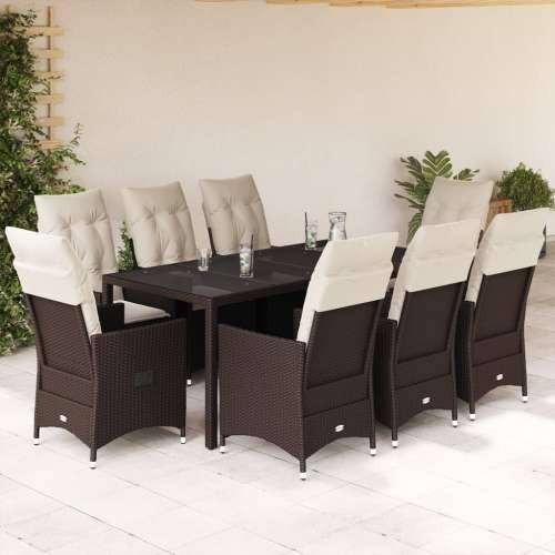 Vrtna garnitura - 9-dijelni vrtni blagovaonski set s jastucima poliratan smeđi - 190 x 90 x 75 cm s podignutom nogom 8 Cijena