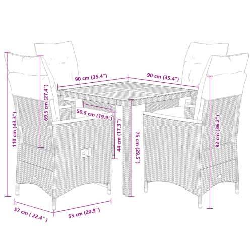 Vrtna garnitura - 5-dijelni vrtni blagovaonski set s jastucima od poliratana crni - 90 x 90 x 75 cm pe rattan 4 Cijena