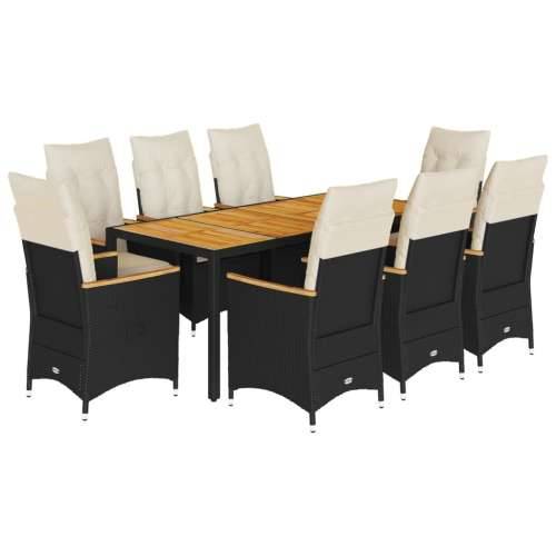 Vrtna garnitura - 9-dijelni vrtni blagovaonski set s jastucima crni od poliratana - 190 x 90 x 75 cm pe rattan and wood 8 Cijena