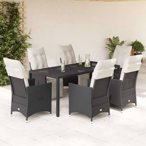 Vrtna garnitura - 7-dijelni vrtni blagovaonski set s jastucima crni od poliratana - 190 x 90 x 75 cm pe rattan and glass 6 Cijena