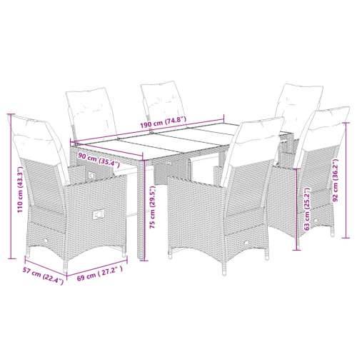 Vrtna garnitura - 7-dijelni vrtni blagovaonski set s jastucima crni od poliratana - 190 x 90 x 75 cm pe rattan and glass 6 Cijena