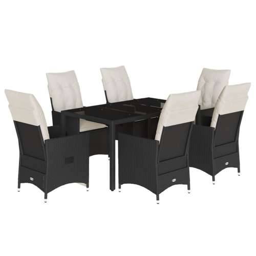 Vrtna garnitura - 7-dijelni vrtni blagovaonski set s jastucima crni od poliratana - 150 x 90 x 75 cm s podignutom nogom 6 Cijena